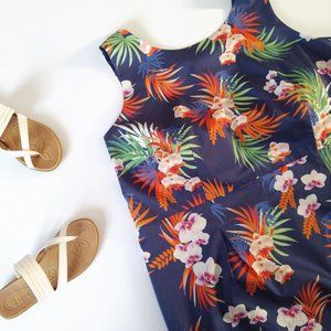 TALBOTS ORCHID PRINT BLUE SHIFT DRESS SIZE 20W WOMENS